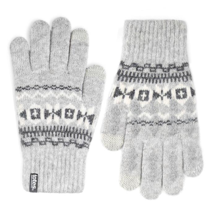 totes toasties® Ladies Stretch Knitted SmarTouch Gloves Grey Fair Isle Extra Image 3